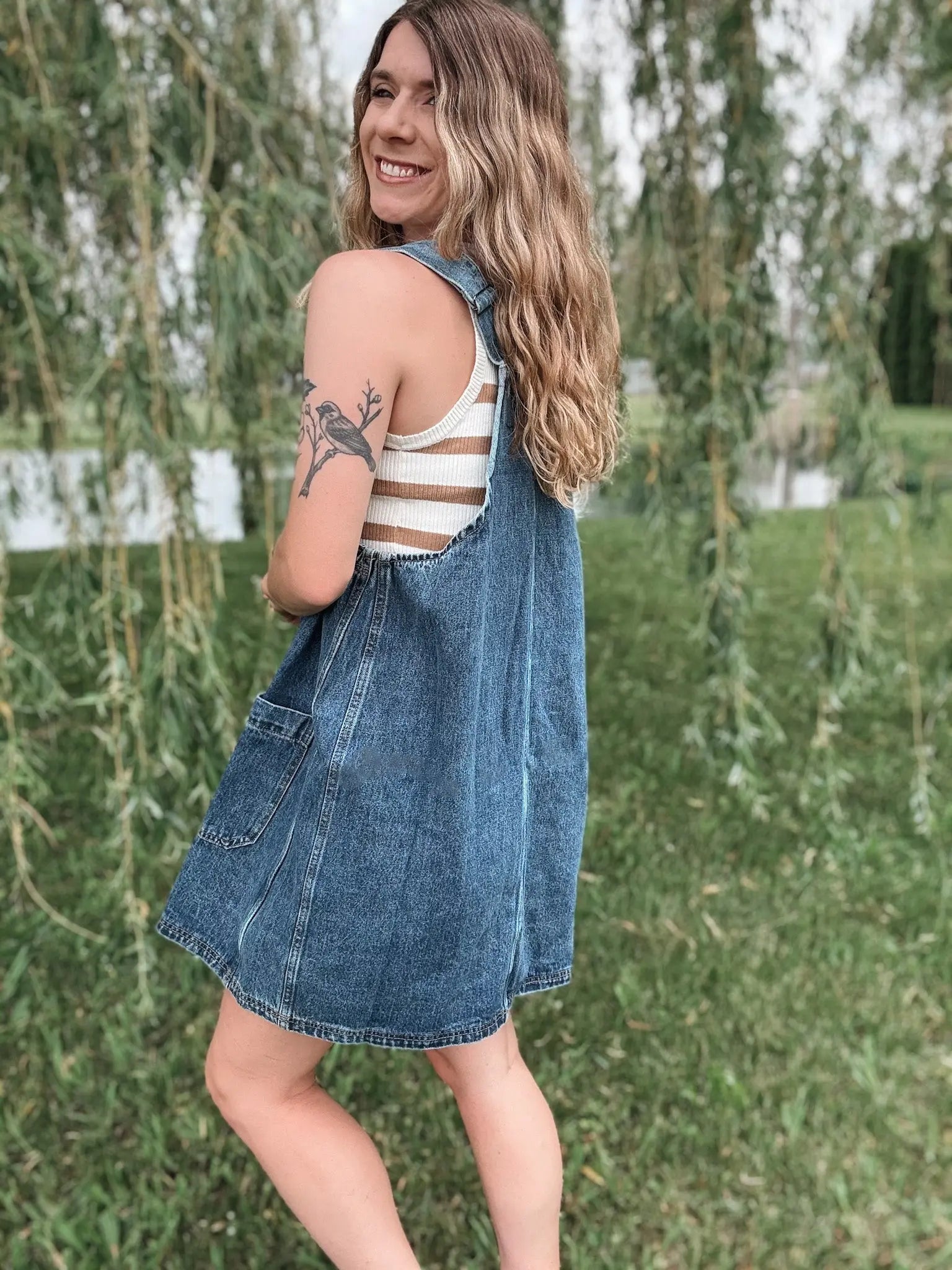 Denim Overall Mini Dress Miss Love