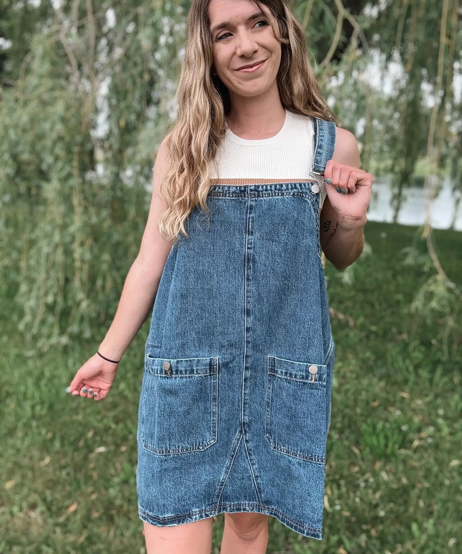Denim Overall Mini Dress Miss Love