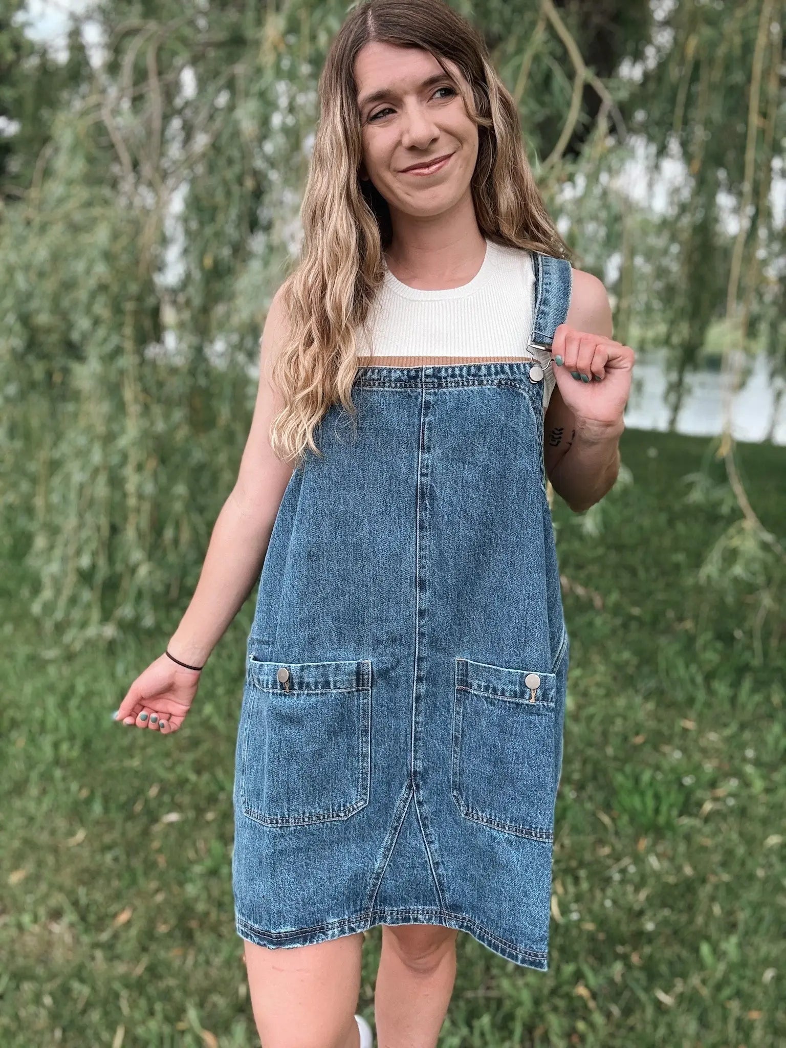 Denim Overall Mini Dress Miss Love