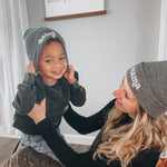 Mama + Mini Grey Beanies Raising Brave