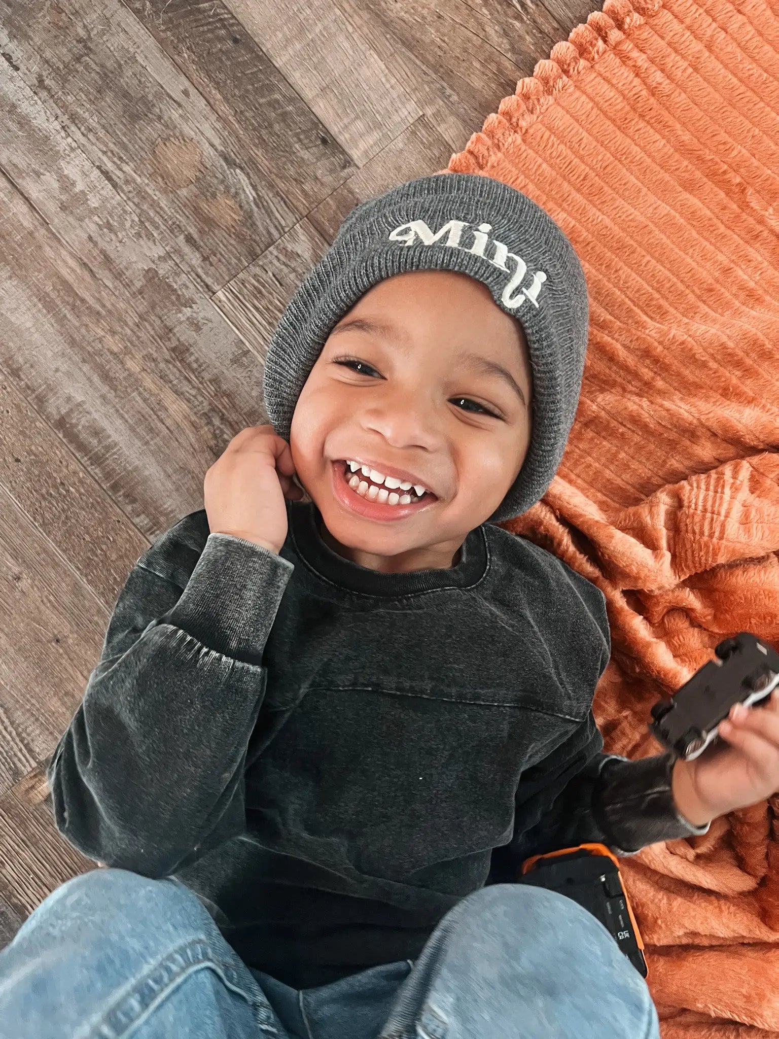 Mama + Mini Grey Beanies Raising Brave