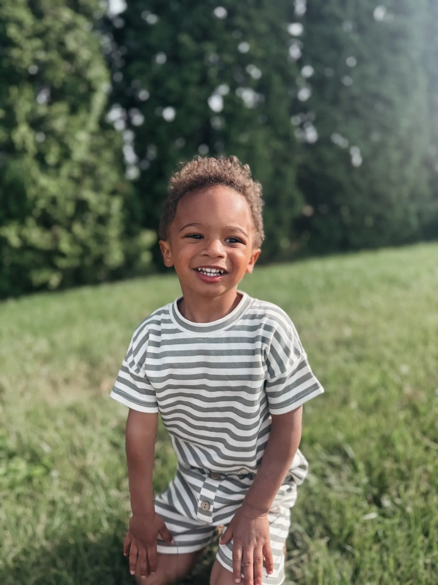 Olive Striped Short Set Mebie Baby