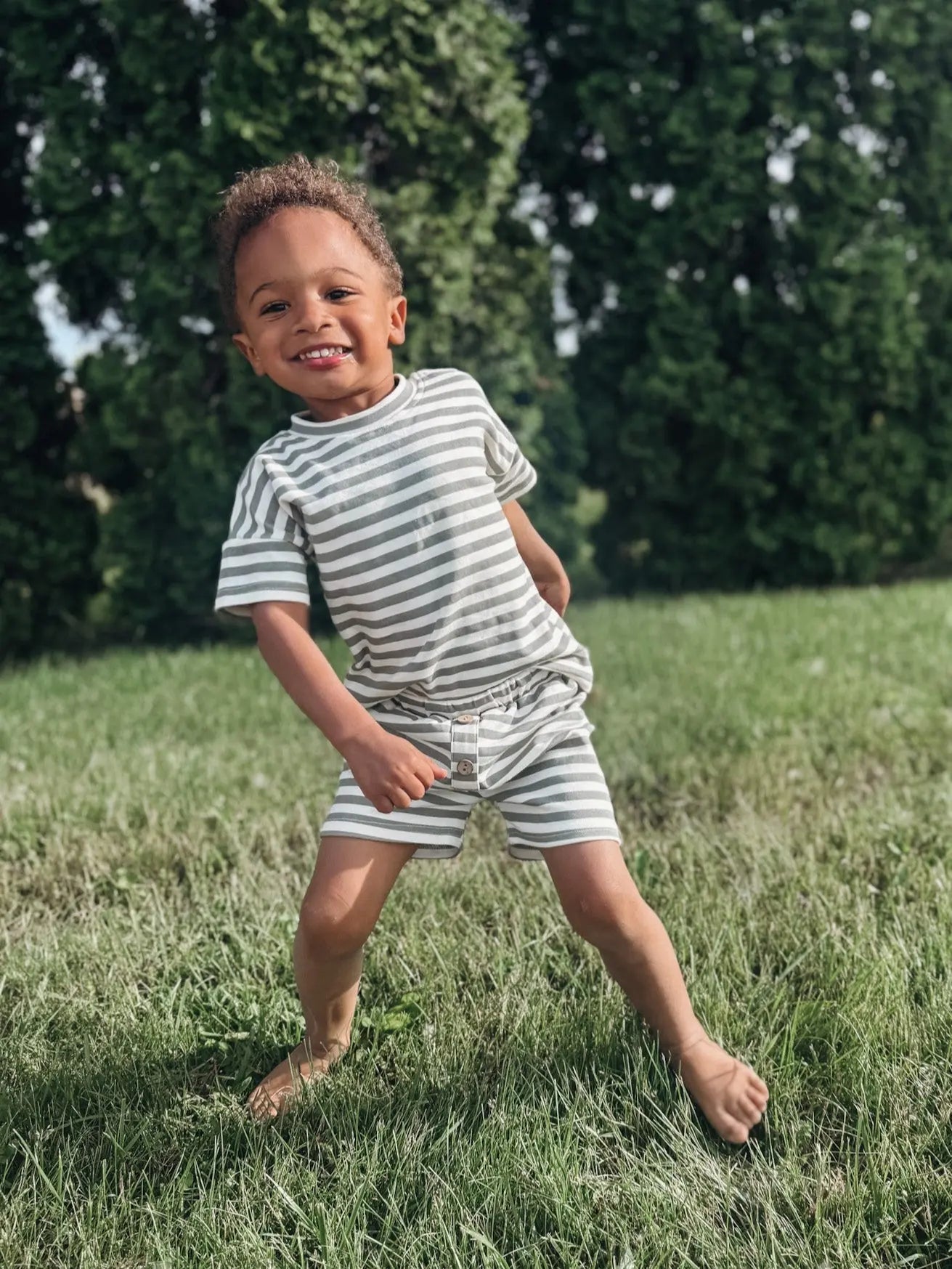 Olive Striped Short Set Mebie Baby