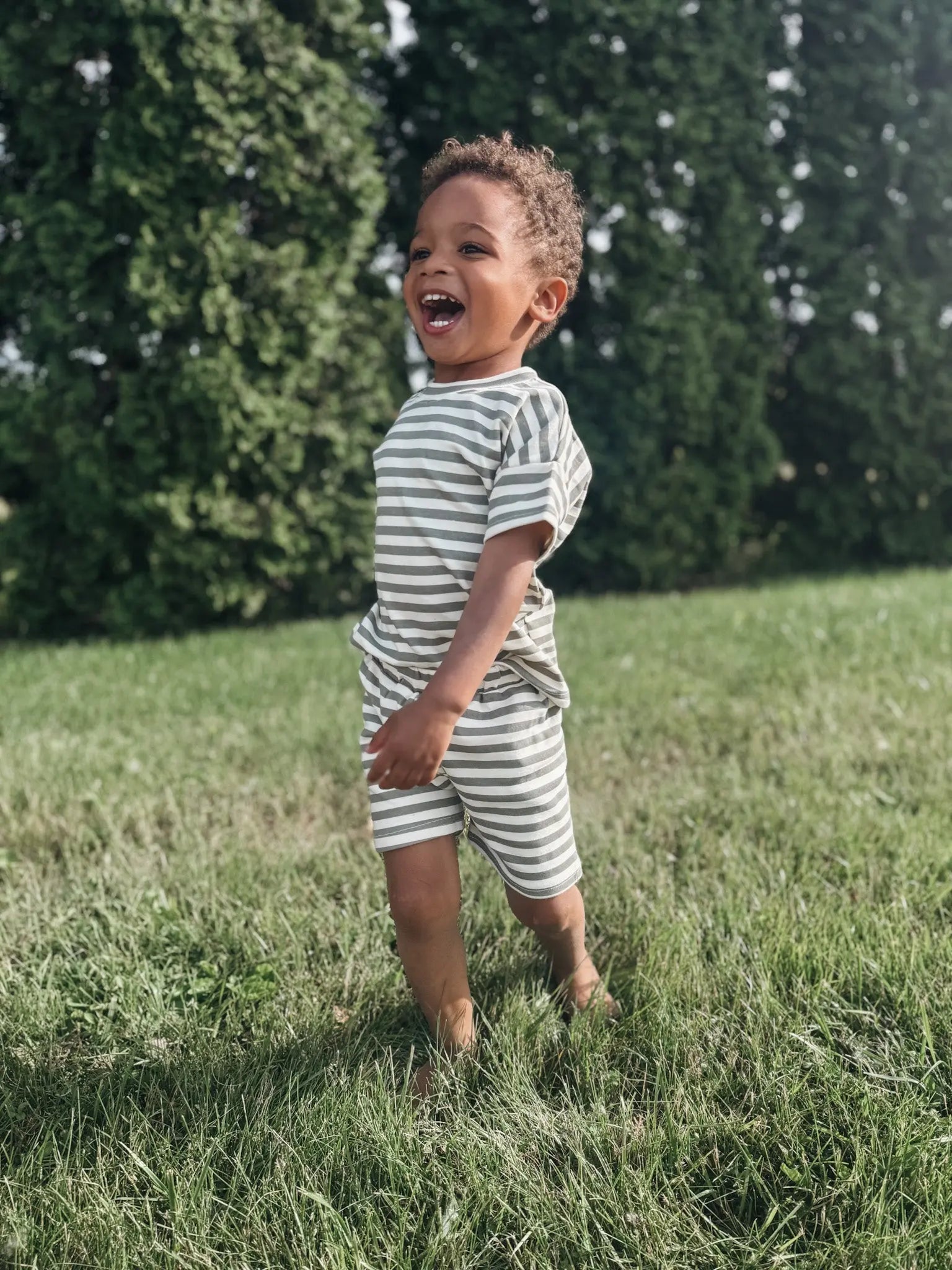 Olive Striped Short Set Mebie Baby