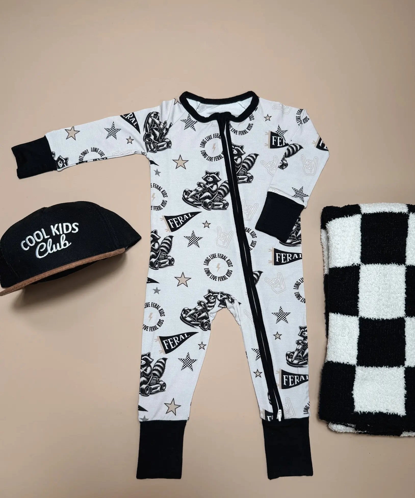 Long Live Feral Kids Raccoon Bamboo Romper Raising Brave