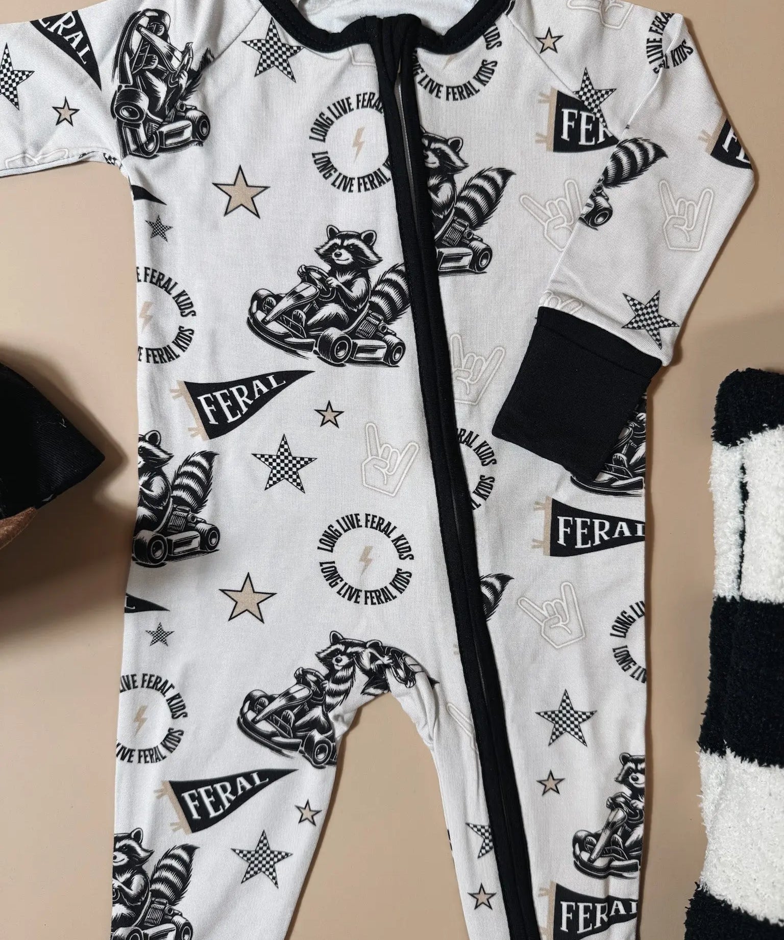 Long Live Feral Kids Raccoon Bamboo Romper Raising Brave