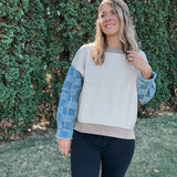 Checkered Denim Sleeve Sweater