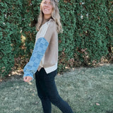 Checkered Denim Sleeve Sweater