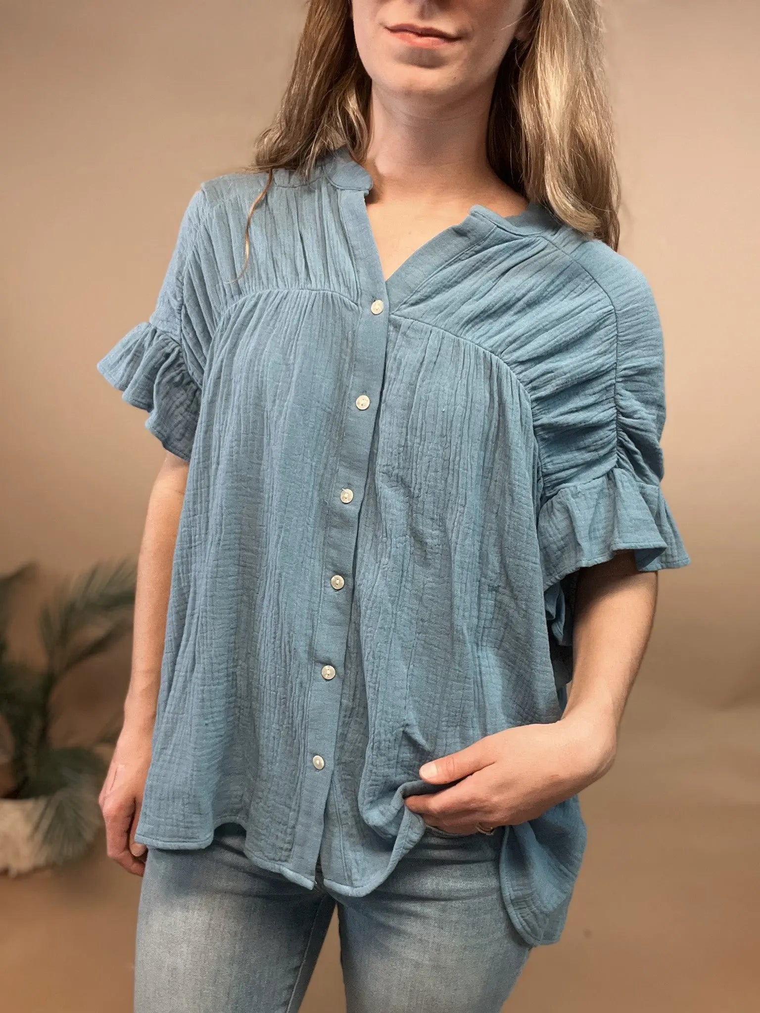 Vintage Denim Button Blouse Bibi