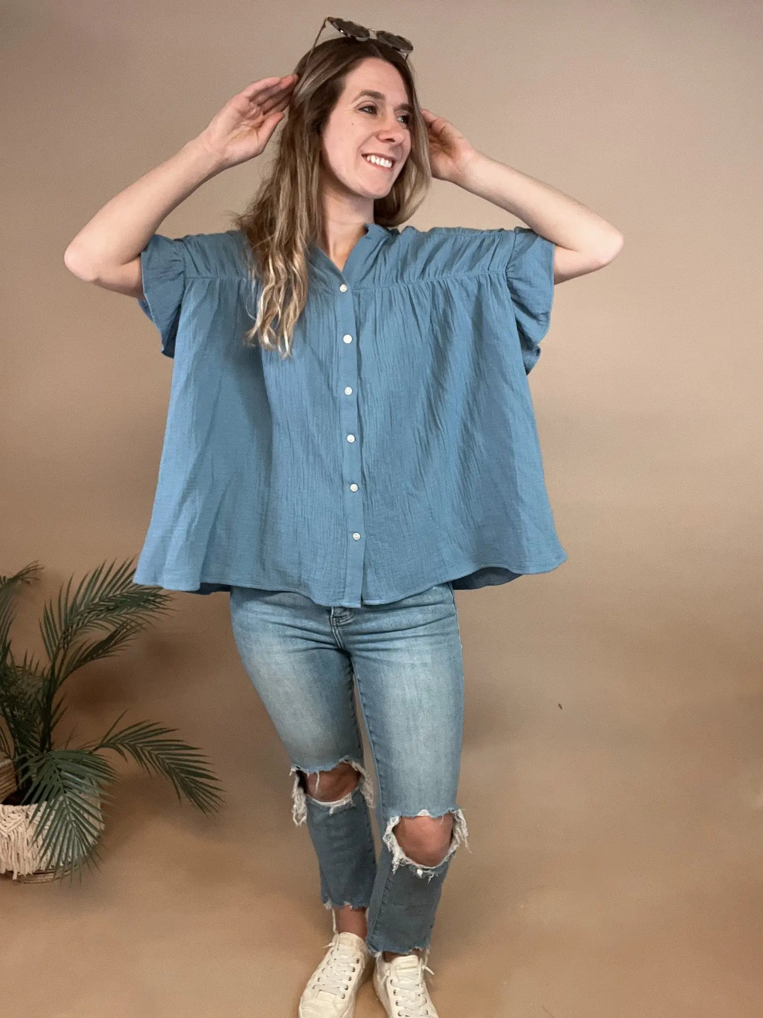 Vintage Denim Button Blouse Bibi