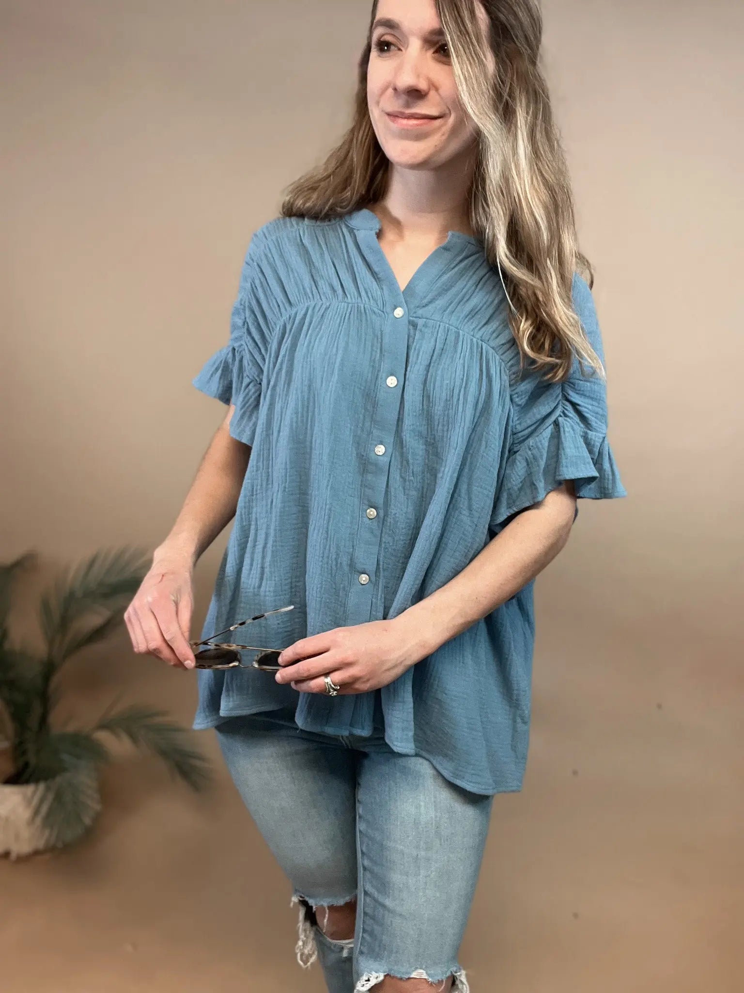 Vintage Denim Button Blouse Bibi