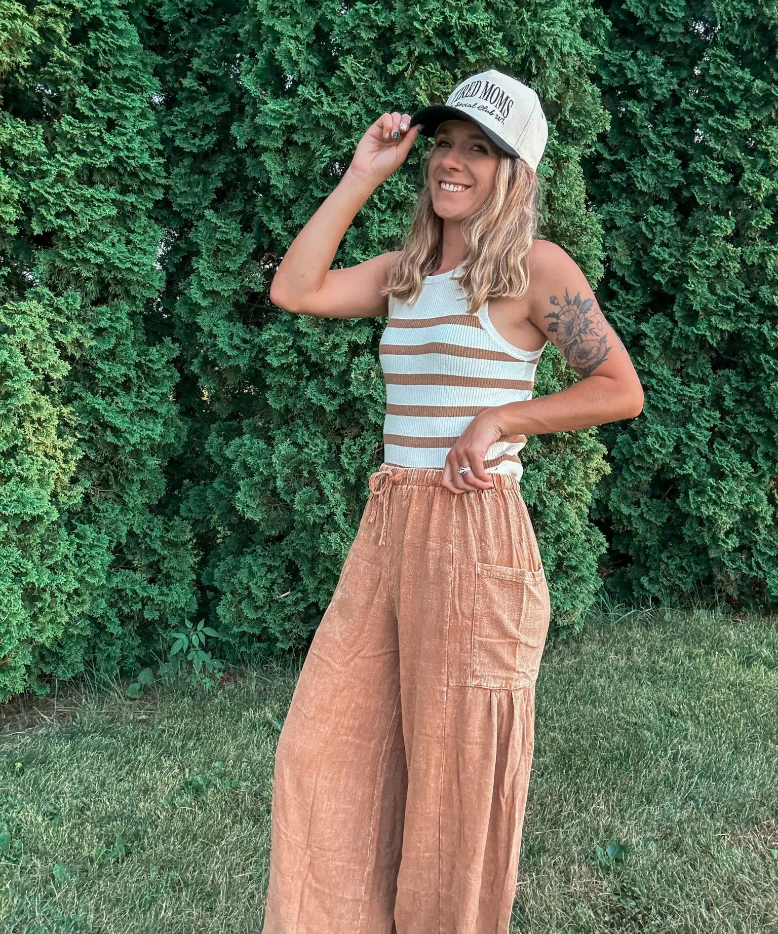 Vintage Mineral Wash Wide Leg Pants in Mustard - Raising Brave