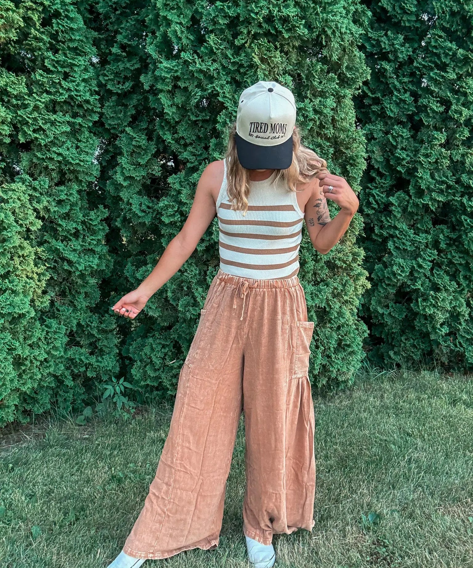 Vintage Mineral Wash Wide Leg Pants in Mustard - Raising Brave