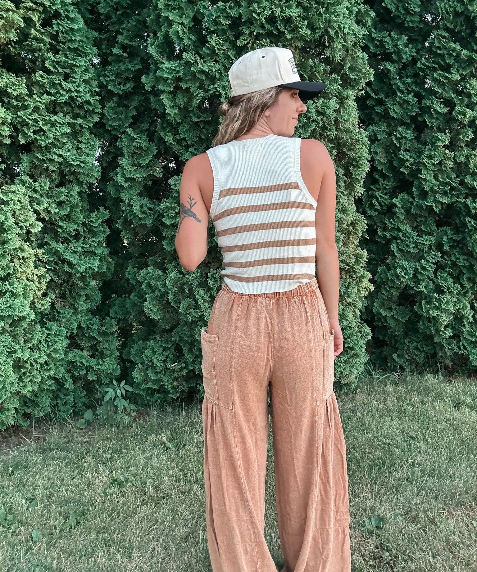 Vintage Mineral Wash Wide Leg Pants in Mustard - Raising Brave