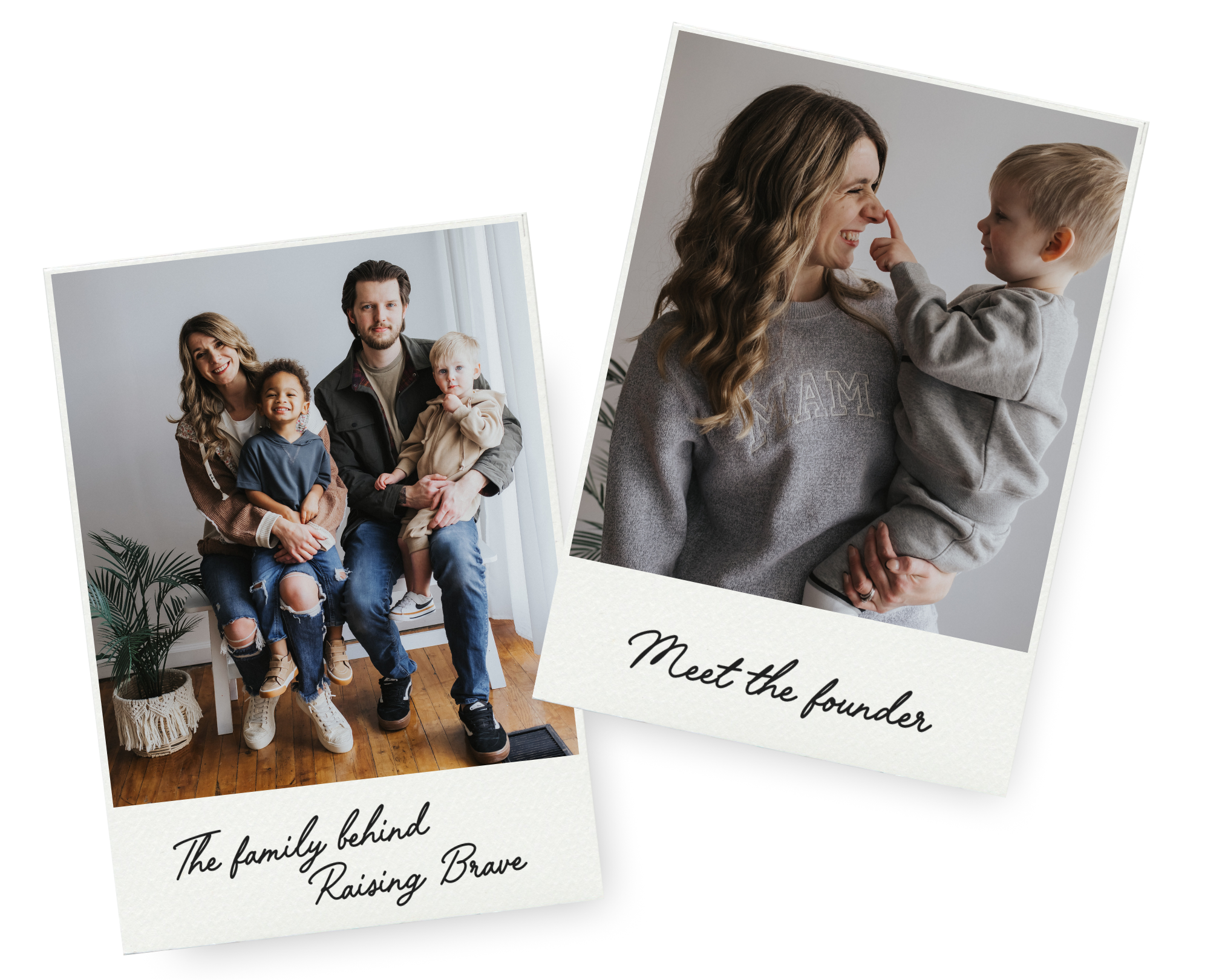Raising Brave family photos with two boys and happy couple wearing modern stylish clothing