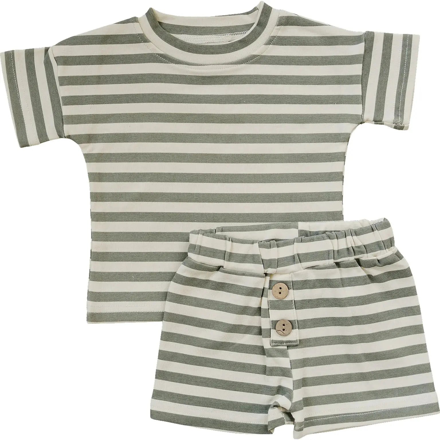 Olive Striped Short Set Mebie Baby