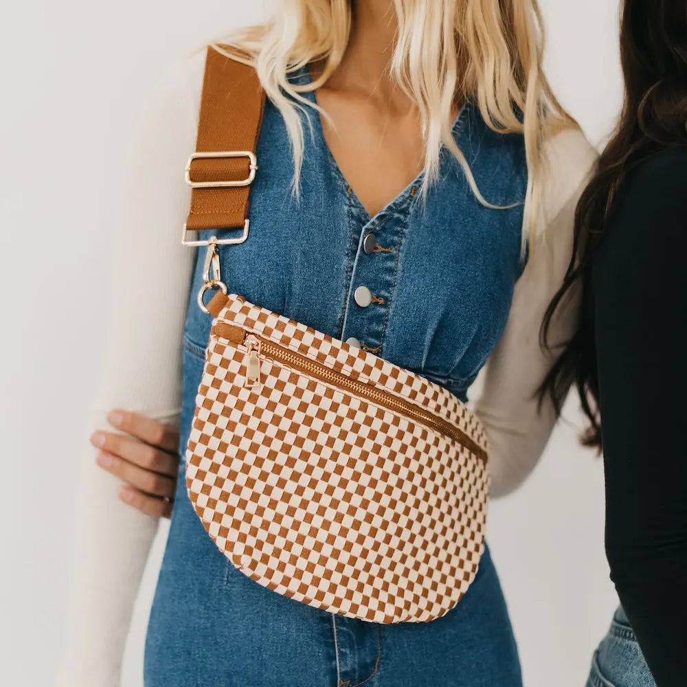 Westlyn Woven Bum Bag- Checkered Camel Pretty Simple