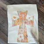 Retro Floral Cross Graphic T-Shirt- Cream - Raising Brave