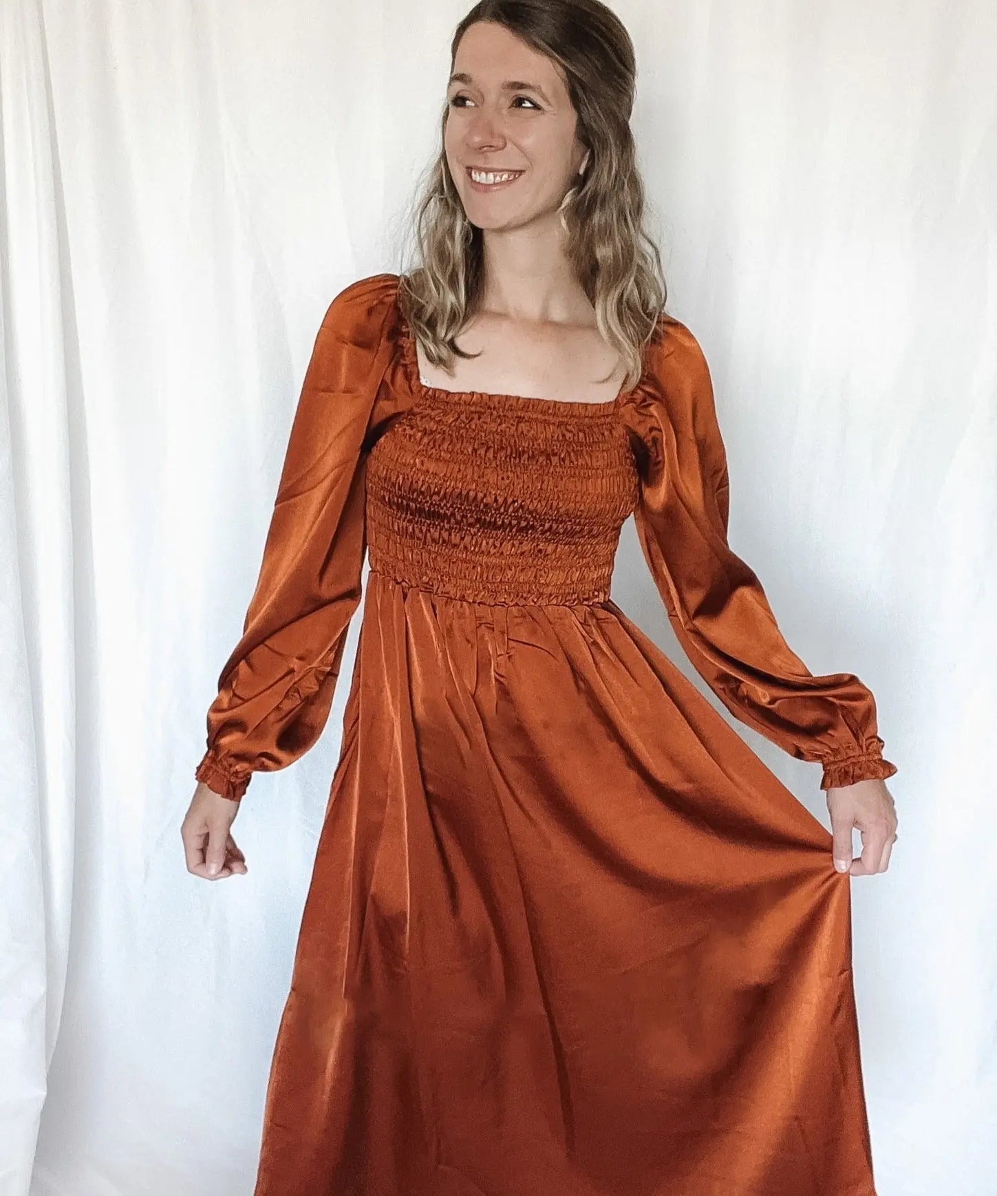 Dreaming in Satin Rust Maxi Dress - Raising Brave