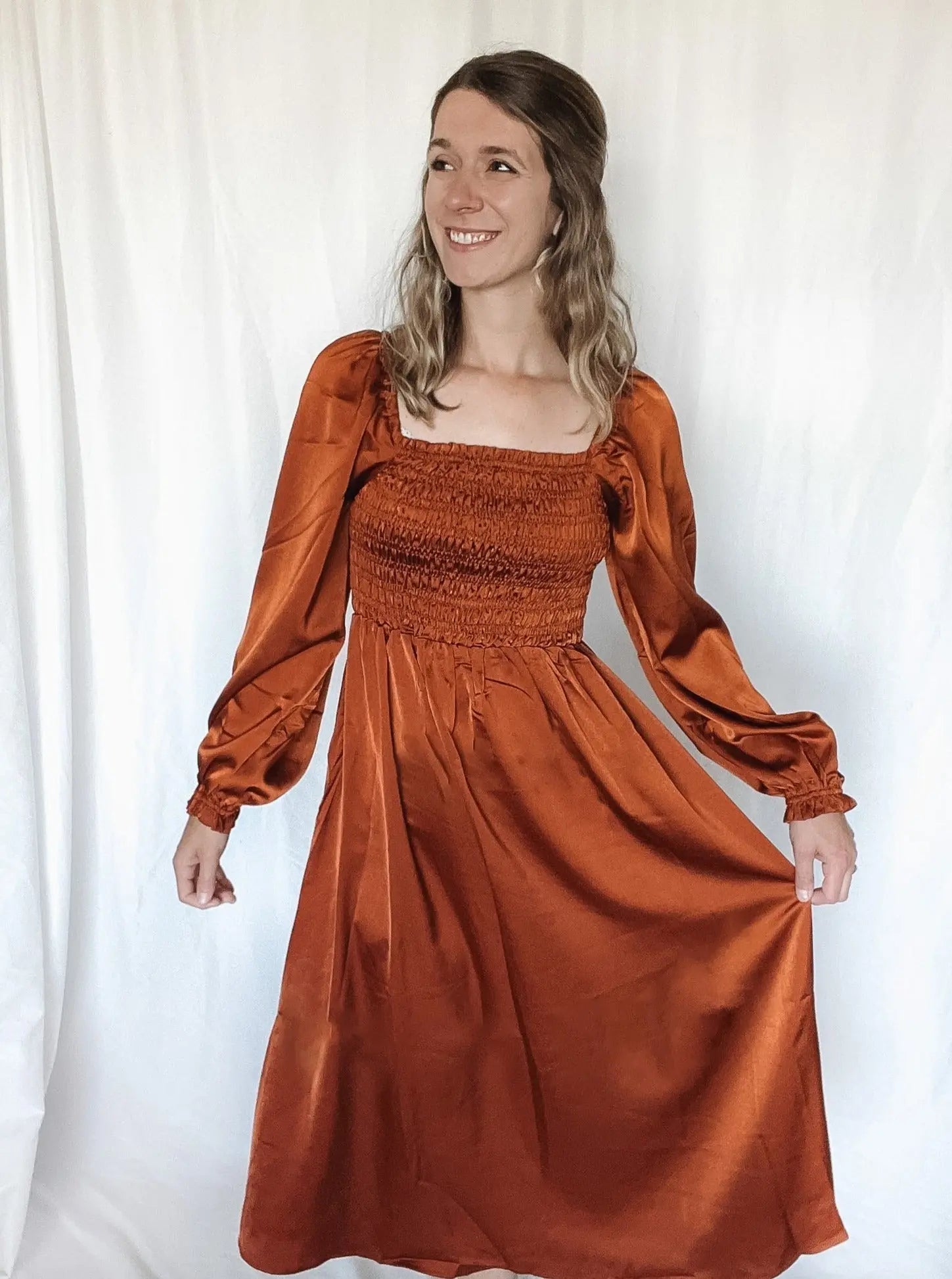 Dreaming in Satin Rust Maxi Dress - Raising Brave