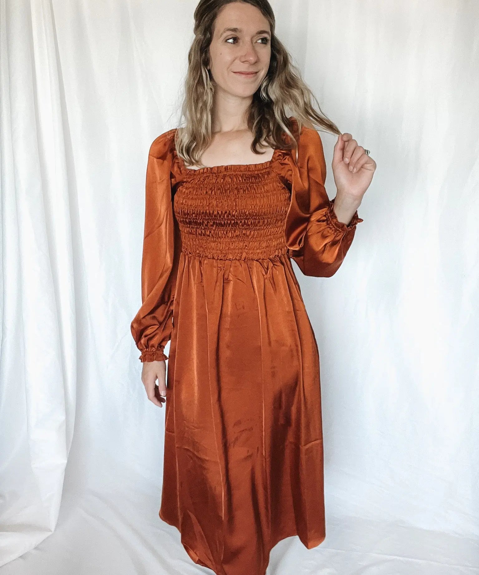 Dreaming in Satin Rust Maxi Dress - Raising Brave