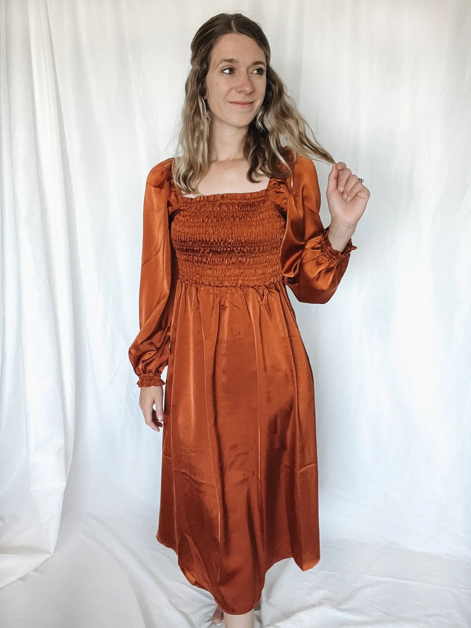 Dreaming in Satin Rust Maxi Dress - Raising Brave
