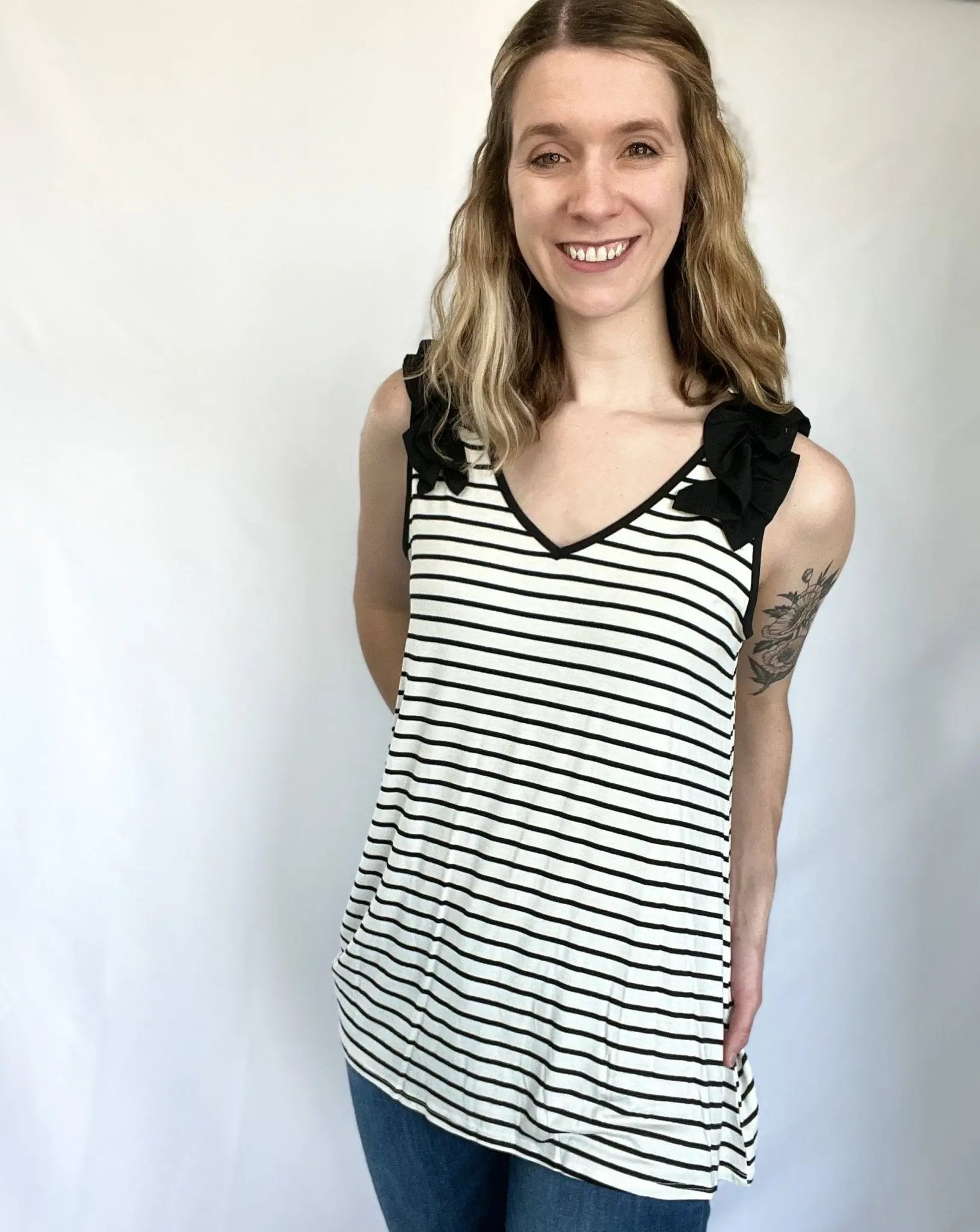 Flirty Striped Ruffle Tank Top - Raising Brave