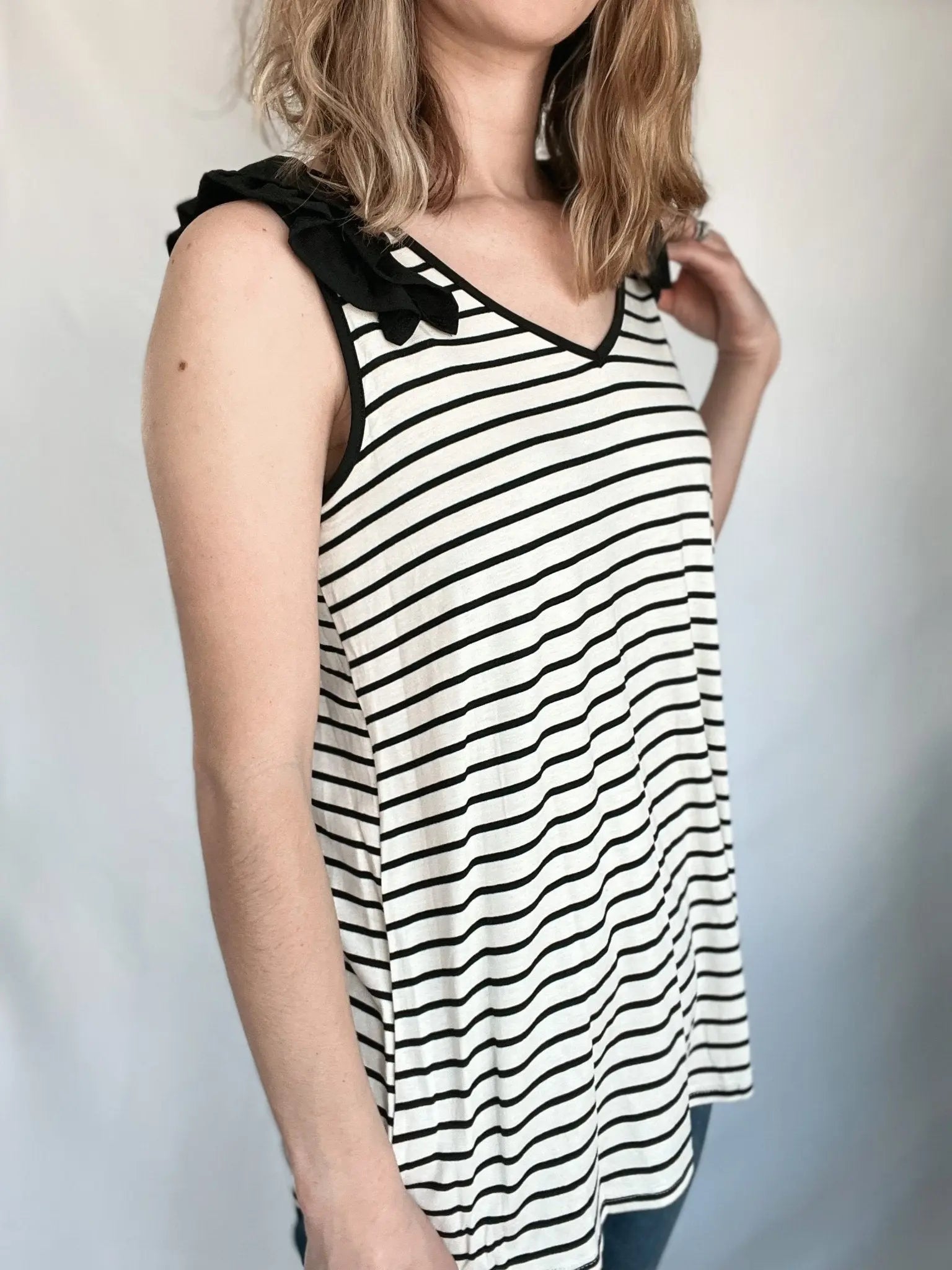 Flirty Striped Ruffle Tank Top - Raising Brave