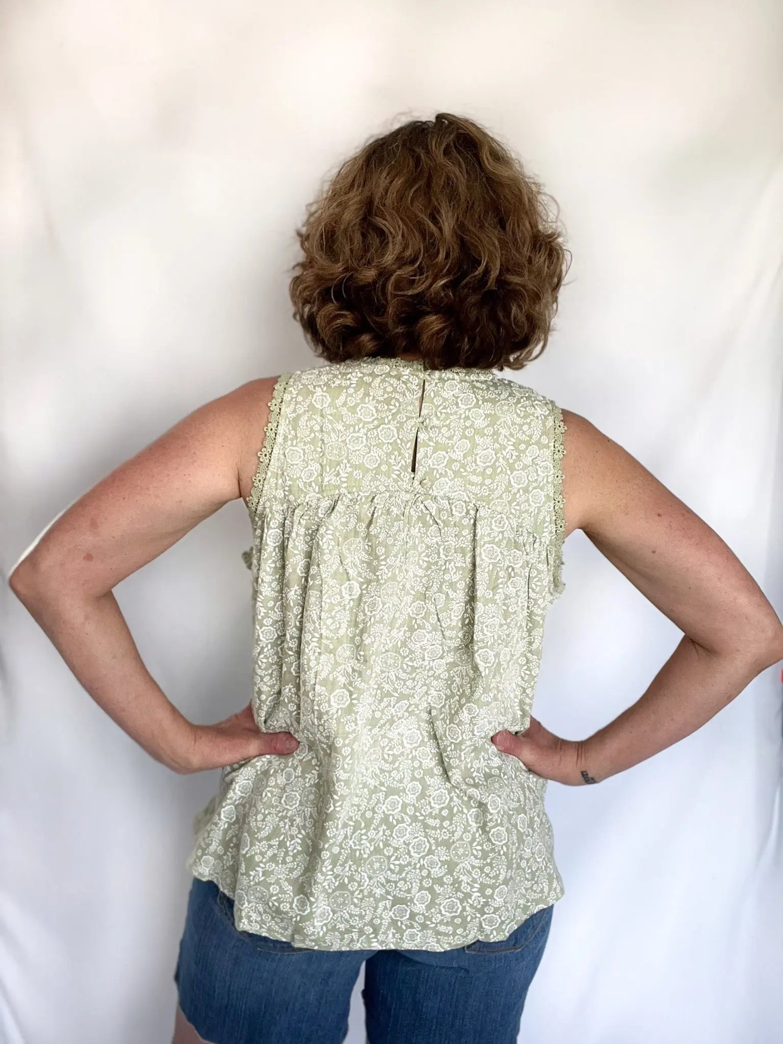 Paisley Floral Lace Green Tank Top - Raising Brave