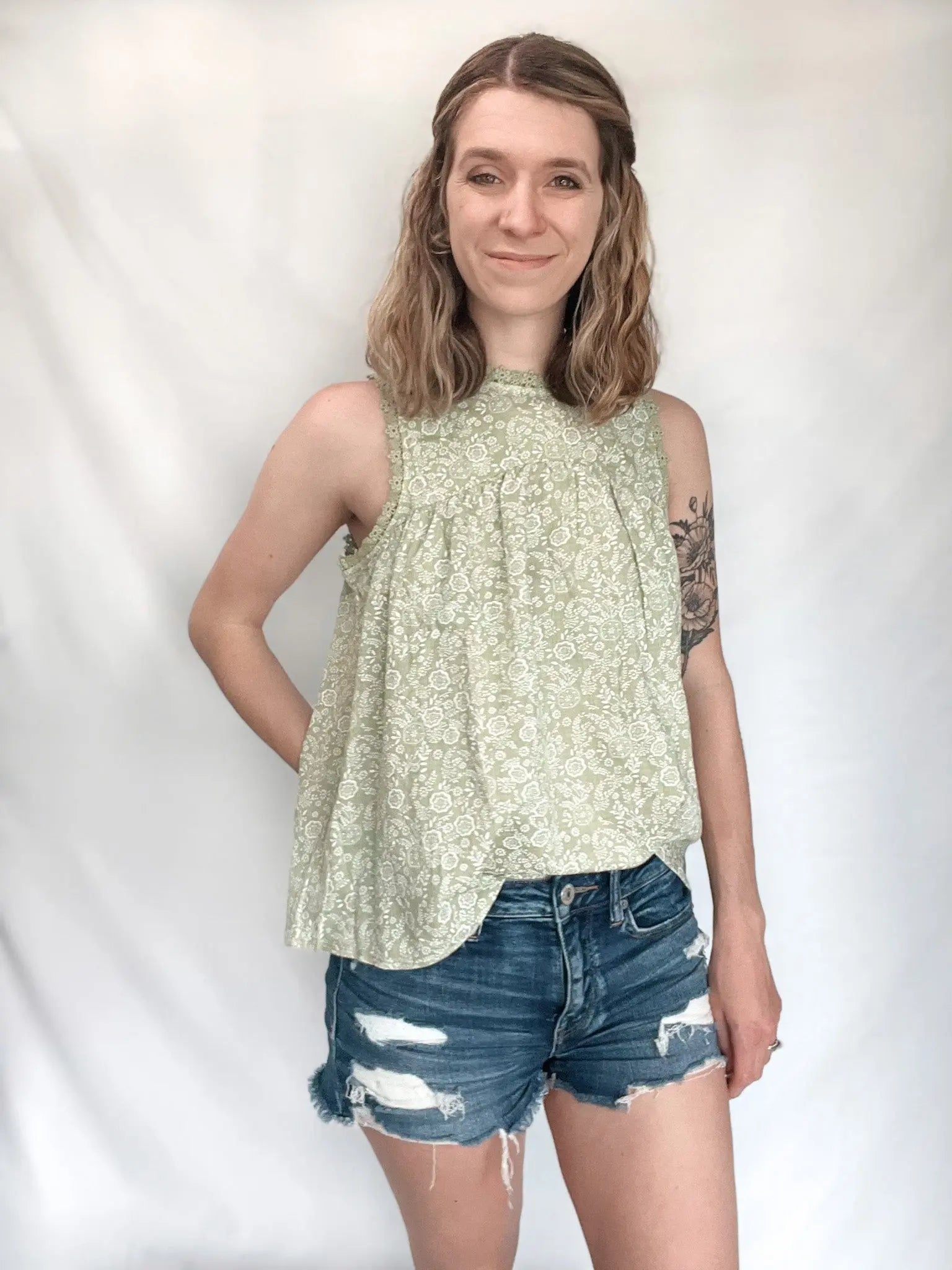 Paisley Floral Lace Green Tank Top - Raising Brave