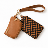 Coffee Check Woven Dual Pouch Wristlet