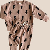 Baby Set Mocha Bolts Jogger Set Raising Brave Boutique