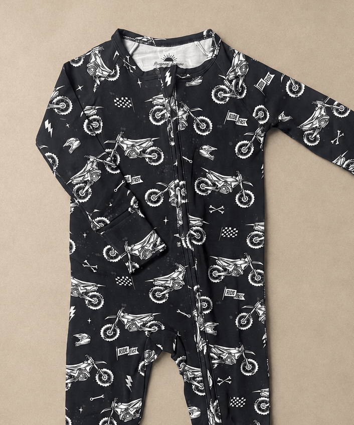 Bamboo Romper Dirt Bike Bamboo Romper Raising Brave Boutique