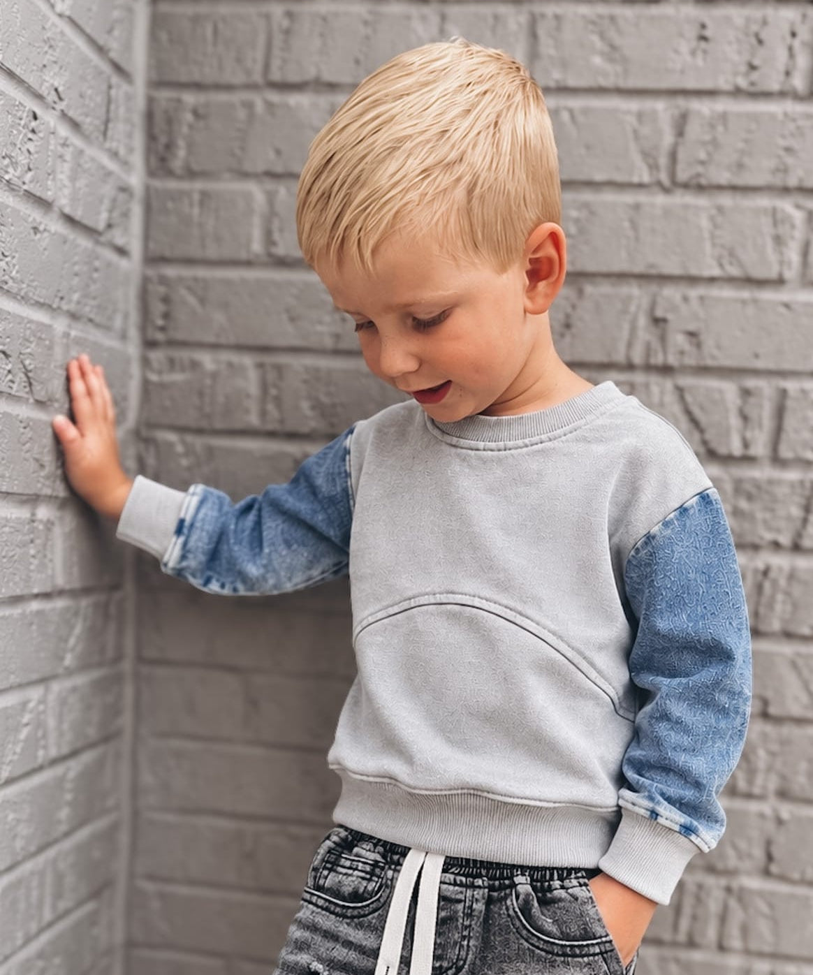 Baby Crewneck Morgan Denim Sleeve Crewneck Raising Brave Boutique