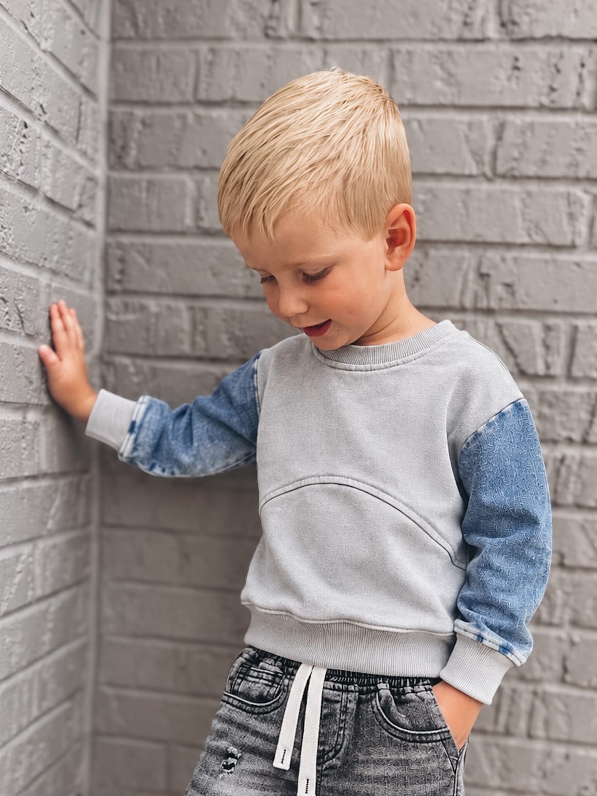 Baby Crewneck Morgan Denim Sleeve Crewneck Raising Brave Boutique