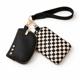Black Check Woven Dual Pouch Wristlet