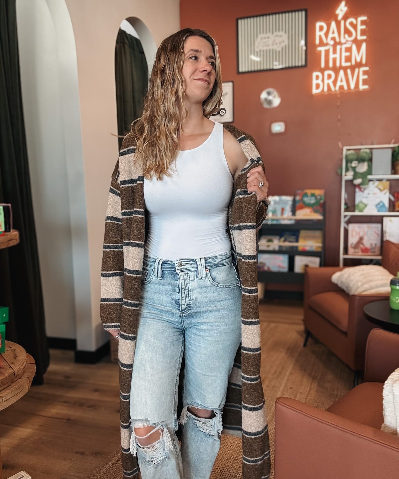 Cardigan Striped Longline Cardigan Raising Brave Boutique