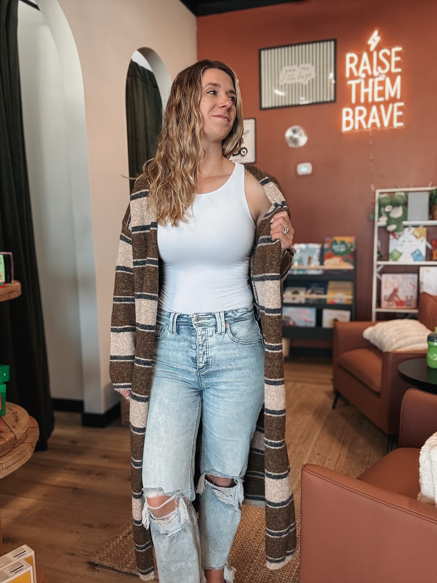 Cardigan Striped Longline Cardigan Raising Brave Boutique