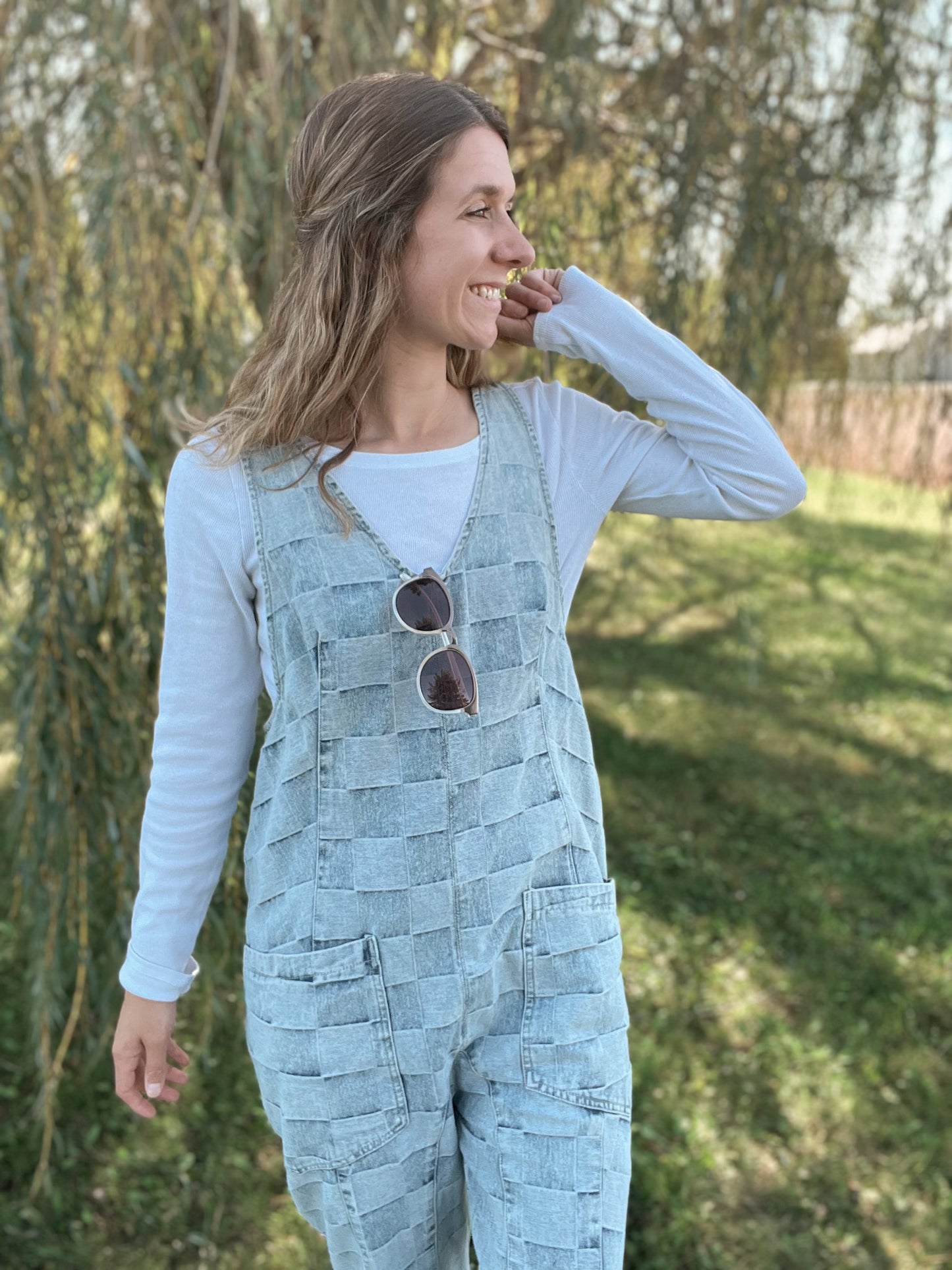 Checkered Denim Overalls