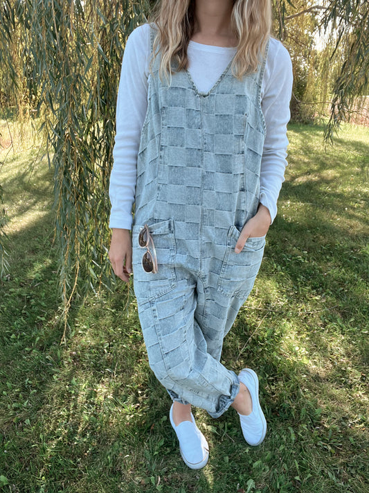 Checkered Denim Overalls