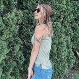 Olive Studded V-Neck Tank