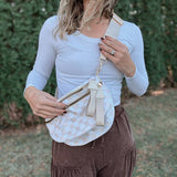 Trendy Cream Checkered Sling Bag