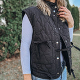 Tie Detail Puffer Vest in Black