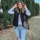 Tie Detail Puffer Vest in Black