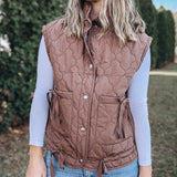 Tie Detail Puffer Vest in Brown