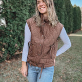 Tie Detail Puffer Vest in Brown