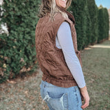 Tie Detail Puffer Vest in Brown