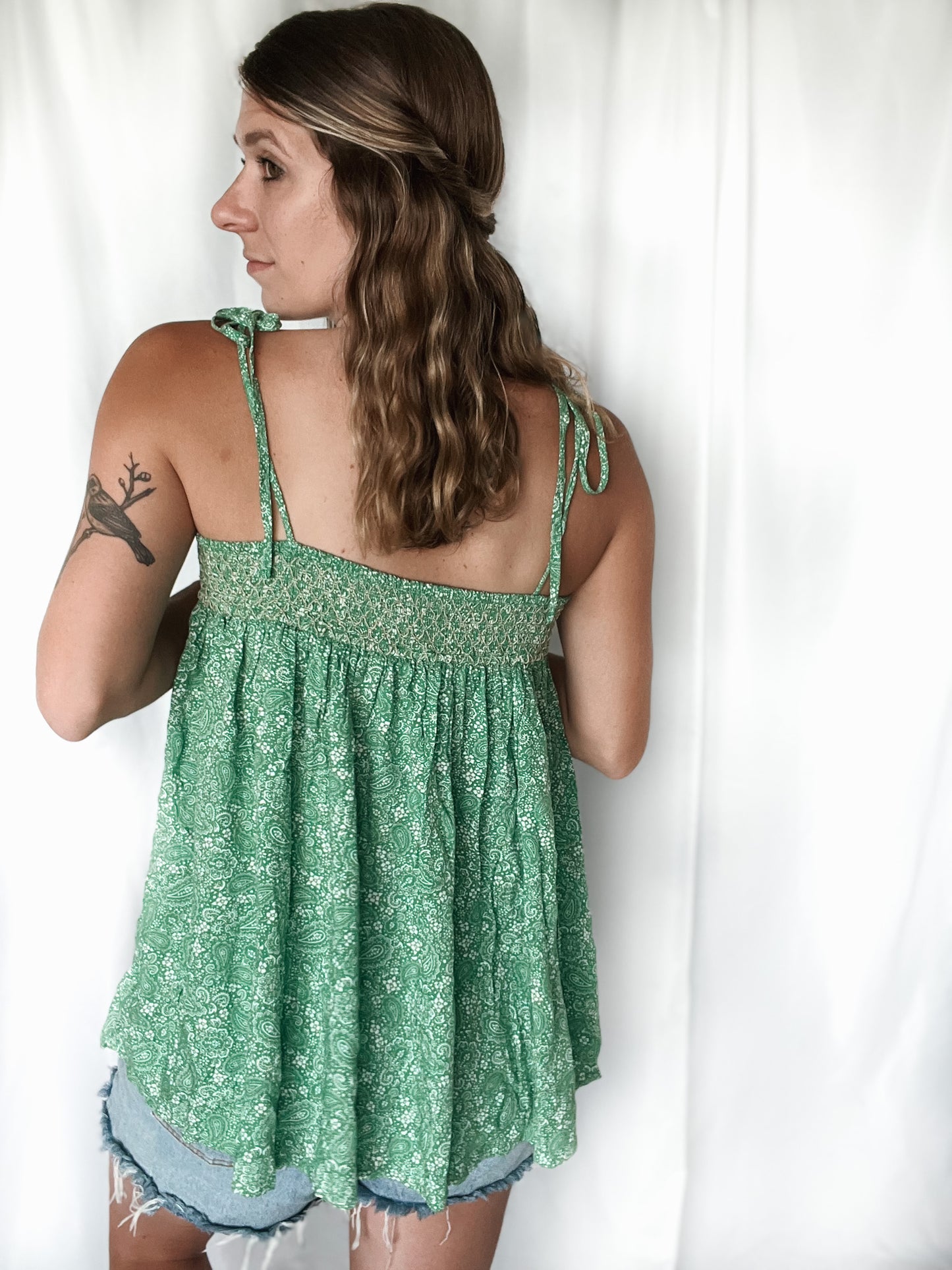 Boho Smocked Tie Tank