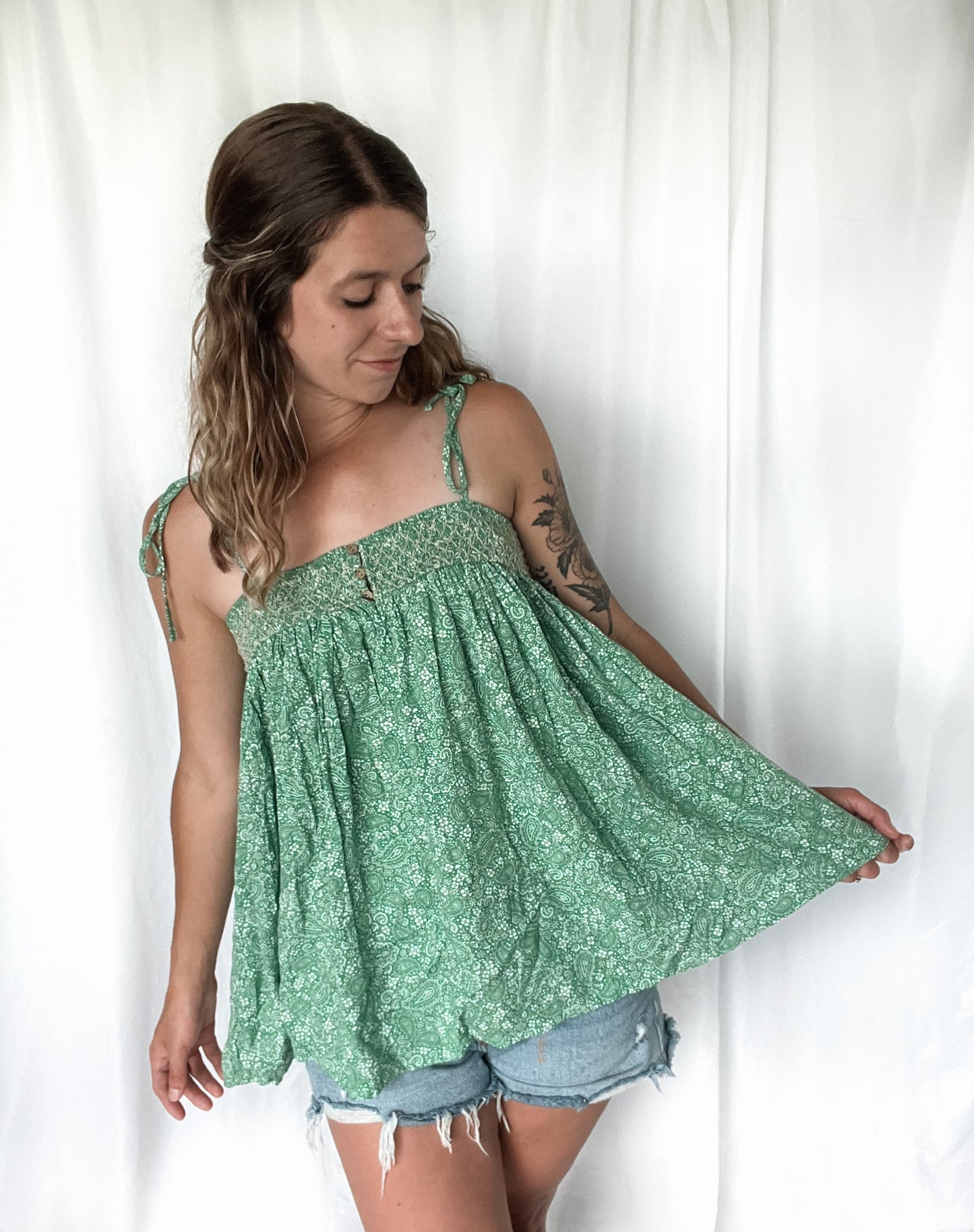 Boho Smocked Tie Tank