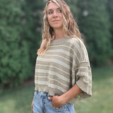 Olive Striped Short Sleeve Sweater